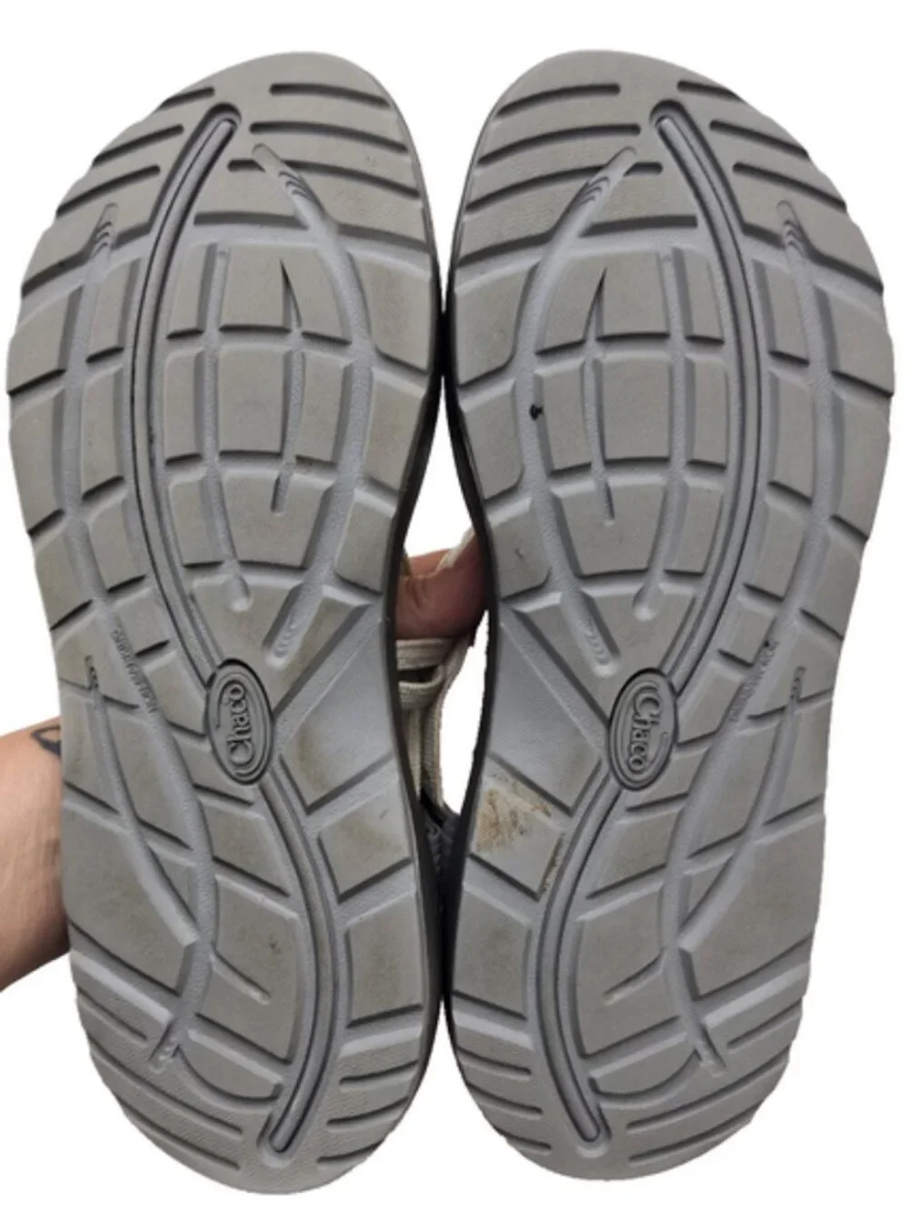 CHACO ZX/2 Cloud Sandals Dual Straps Cushioned Toe Loop Serpent Cream Gray Sz 11